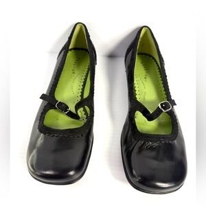 Kenneth Cole Reaction Black Mary Jane Flats with Lime Green Insole